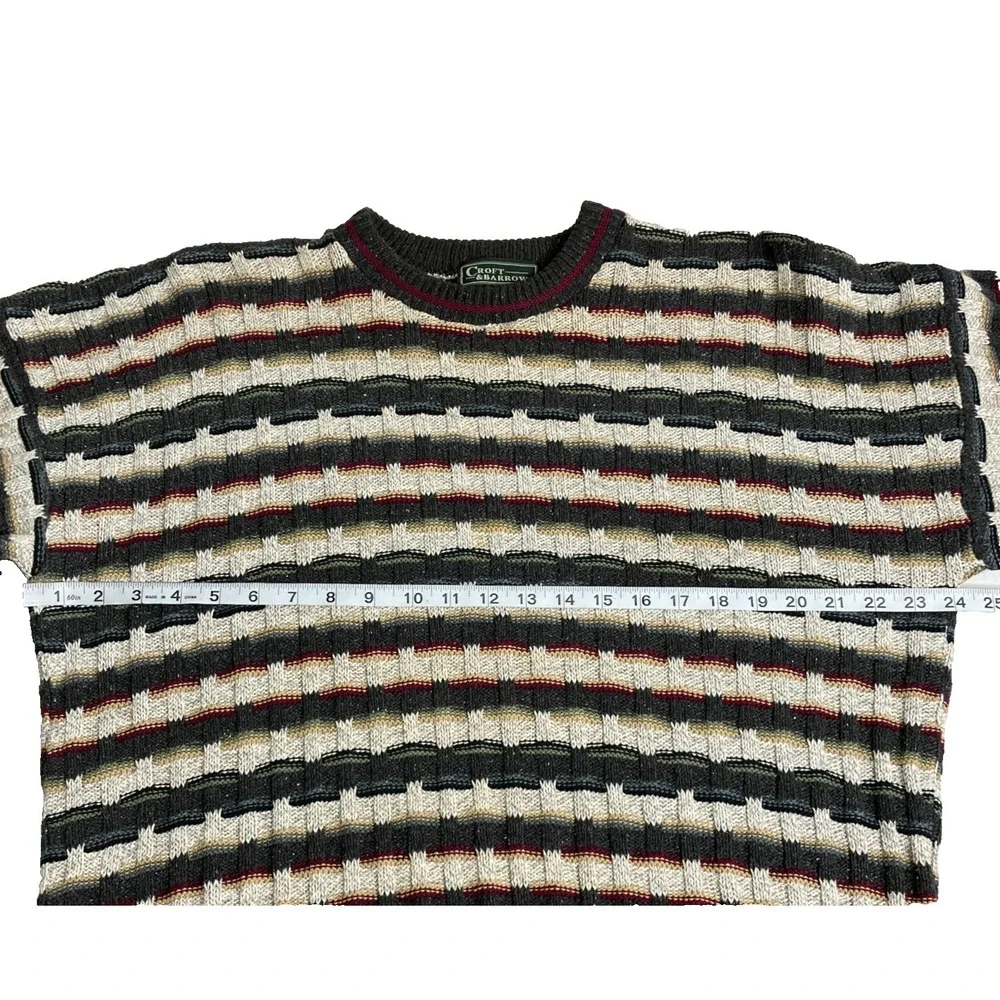 VTG 90s Croft & Barrow Sweater Mens M Striped Textured Knit Oversized Distressed